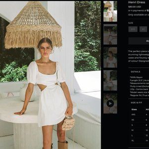 Sabo Skirt - White Side/Back Cut Out Mini Dress - "Henri" - NWT